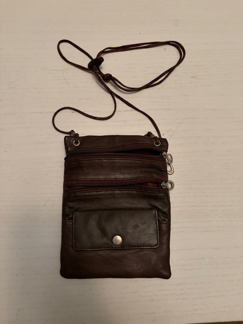 Source Unknown Dark Brown Leather Crossbody Pouch Bag